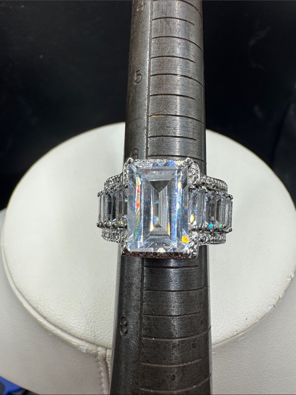 Classic Emerald-Cut Clear Crystal Statement Ring - silver plate Karis sz 7